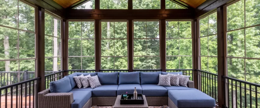 Screened porch with forest view